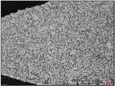 Blade 2 Microstructure shows more refined grain and significant chromium carbies along the grain boundaries.